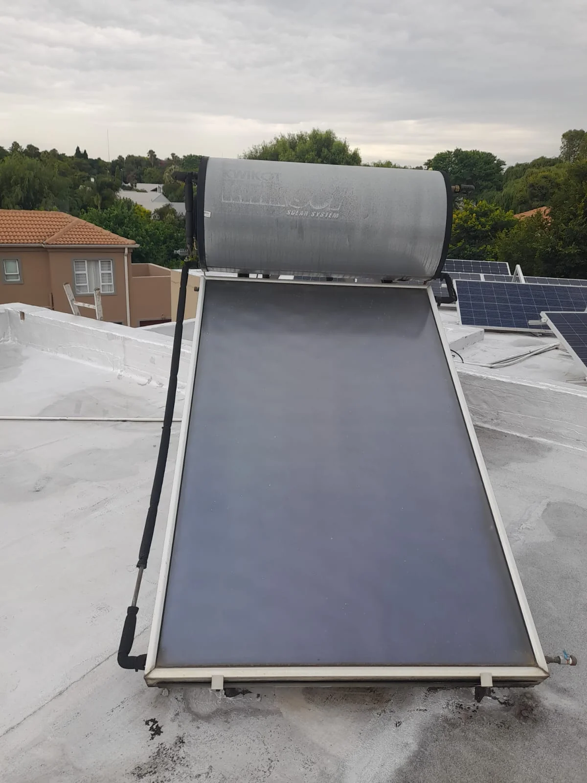 Annual solar efficiency audit on a roof mounted solar geyser system.